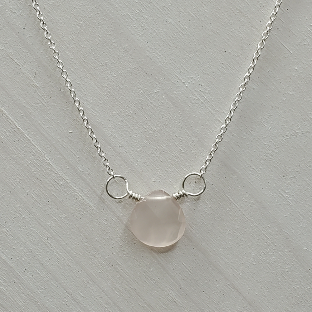 Rose Quartz Center Bead Necklace on Sterling Silver