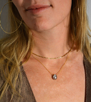 Chocolate Moonstone Center Bead Necklace on Gold