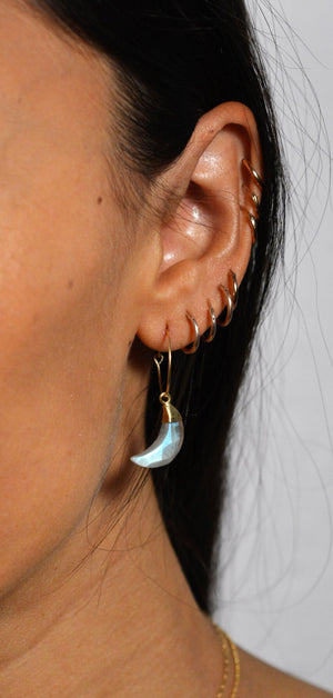 Labradorite Crescent Moon Hoop Earrings