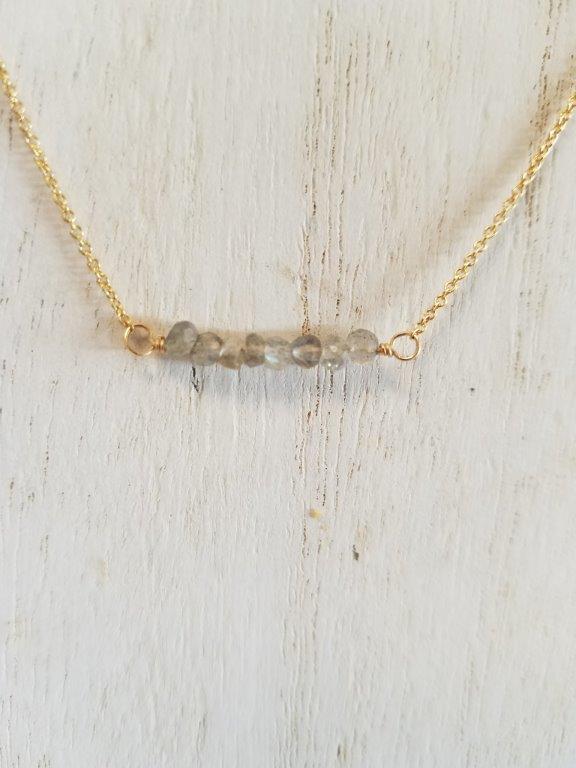 Labradorite Beaded Bar Necklace on Gold