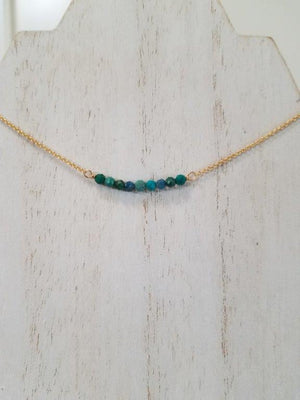 Chrysocolla Beaded Bar Necklace on Gold