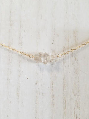 Herkimer Diamond Beaded Bar Necklace on Gold