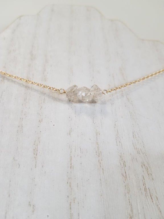 Herkimer Diamond Beaded Bar Necklace on Gold