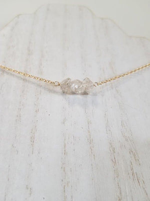 Herkimer Diamond Beaded Bar Necklace on Gold