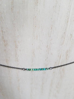 Natural Turquoise Beaded Bar Necklace With Oxidized Silver