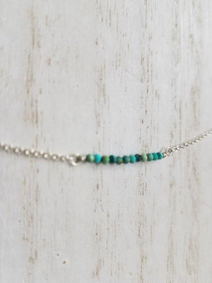 Natural Turquoise Beaded Bar Necklace on Silver