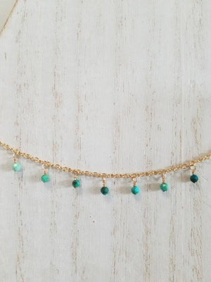 Chrysocolla Gypsy Charm Choker Gold Necklace