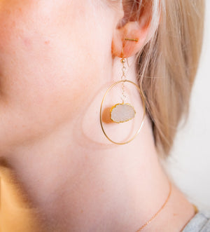 Quartz Druzy Orbit Hoop Earrings on Gold