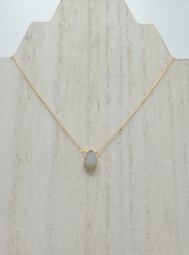 Quartz Druzy Center Bead Necklace on Gold