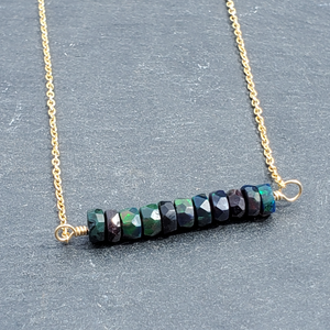 Black Opal Beaded Bar Necklace on Gold